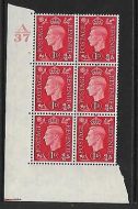 1937 1d Red Dark colours A37 3 Dot perf 5(E I) block 6 UNMOUNTED MINT MNH