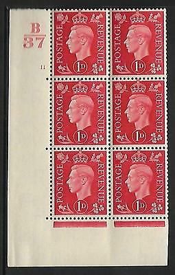 1937 1d Red Dark colours B37 11 No Dot perf 5(E I) block 6 UNMOUNTED MINT