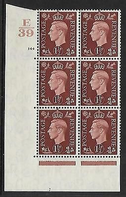 1937 1½d Brown Dark colours E39 144 No Dot perf 5(E I) block 6 UNMOUNTED MINT