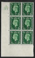 Sg 462 ½d Green Dark colours A37 4 No Dot Perf 5(E I) block 6 UNMOUNTED MINT