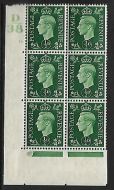 Sg 462 ½d Green Dark colours D38 74 Dot Perf 5(E I) block 6 UNMOUNTED MINT