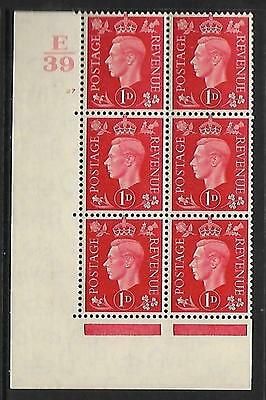 1937 1d Red Dark colours E39 27 No Dot perf 5(E I) block 6 UNMOUNTED MINT MNH