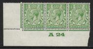 ½d Green Block Cypher Control A24 imperf strip of 3 UNMOUNTED MINT