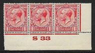 1d Scarlet Block Cypher Control S33 imperf MOUNTED MINT
