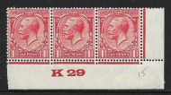 1d Scarlet Block Cypher Control K29 imperf MOUNTED MINT in margin