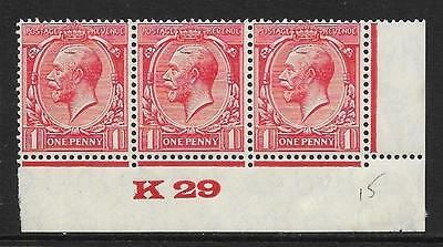 1d Scarlet Block Cypher Control K29 imperf MOUNTED MINT in margin