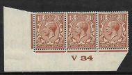 1½d Brown Block Cypher Control V34 streaky gum imperf MOUNTED MINT in margin