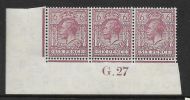 6d Purple Ord Block Cypher Control G Dot 27 imperf MOUNTED MINT margin only