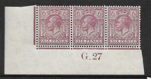 6d Purple Ord Block Cypher Control G Dot 27 imperf MOUNTED MINT margin only