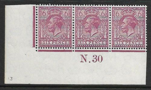 6d Purple Ord Block Cypher Control N Dot 30 imperf MOUNTED MINT