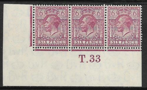 6d Purple Ord Block Cypher Control T Dot 33 imperf MOUNTED MINT