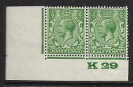 ½d Green Block Cypher Control K29 imperf UNMOUNTED MINT/MNH