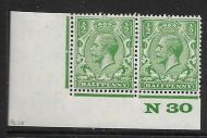 ½d Green Block Cypher Control N30 imperf UNMOUNTED MINT