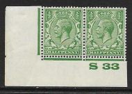 ½d Green Block Cypher Control S33 imperf UNMOUNTED MINT/MNH