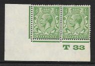 ½d Green Block Cypher Control T33 imperf UNMOUNTED MINT/MNH
