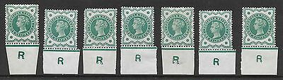 ½d Green Jubilee control R with wear - imperf set of 7 MOUNTED MINT