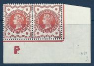 ½d Vermilion Jubilee control P imperf pair with damaged letter MOUNTED MINT