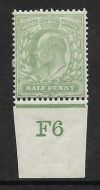Sg 218 ½d Very Pale Yellowish-Green Control F6 imperf Hendon shade MOUNTED MINT