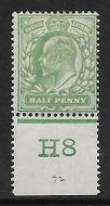 Sg 218 ½d Yellowish-Green Control H8 perf De La Rue MOUNTED MINT Tone spot