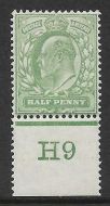 Sg 218 ½d Yellowish-Green Control H9 perf De La Rue MOUNTED MINT MM