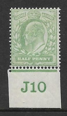 Sg 218 ½d Yellowish-Green worn plate Control J10 imperf De La Rue MOUNTED MINT