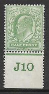 Sg 218 ½d Yellowish-Green Control J10 perf De La Rue Very light MOUNTED MINT
