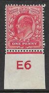 Sg 220 1d Scarlet Control E6 imperf De La Rue V. Light MOUNTED MINT