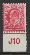 Sg 220 1d Scarlet Control J10 imperf De La Rue V.Light MOUNTED MINT