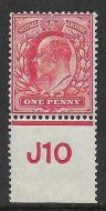 Sg 220 1d Scarlet Control J10 perf De La Rue V. Light MOUNTED MINT