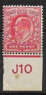 Sg 220 1d Scarlet Control J10 imperf De La Rue MOUNTED MINT tone spot