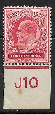 Sg 220 1d Scarlet Control J10 imperf De La Rue MOUNTED MINT tone spot