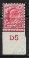 Sg 220 1d Scarlet Control D5 Imperf De La Rue V.L MOUNTED MINT