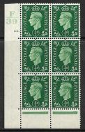 1937 ½d Green Dark colours F39 101 Dot perf 6B(E P) block 6 UNMOUNTED MINT MNH