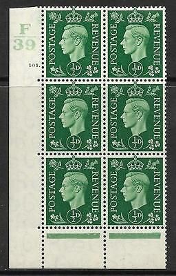 1937 ½d Green Dark colours F39 101 Dot perf 6B(E P) block 6 UNMOUNTED MINT MNH