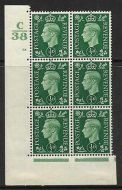 1937 ½d Green Dark colours C38 58 No Dot perf 5(E I) block 6 UNMOUNTED MINT MNH