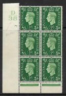 1937 ½d Green Dark colours D38 72 No Dot perf 6(I P) block 6 UNMOUNTED MINT