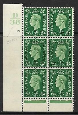 1937 ½d Green Dark colours D38 72 No Dot perf 6(I P) block 6 UNMOUNTED MINT