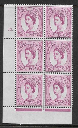 6d Wilding Violet Phosphor 9.5mm cyl 10 Dot perf type F(L)(P E) UNMOUNTED MINT