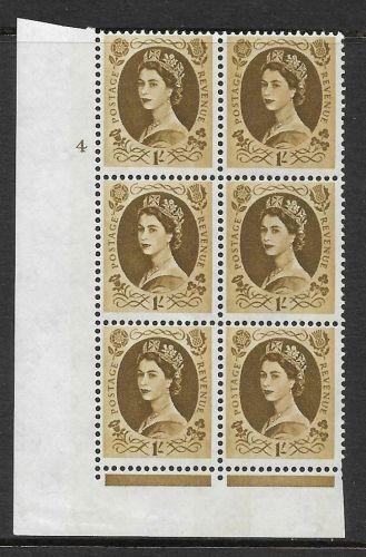 1/- Wilding Violet Phos 9.5mm cyl 4 No Dot perf type F (I/E) UNMOUNTED MINT
