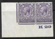 3d Violet Block Cypher Control K29 imperf pair MOUNTED MINT