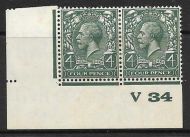 4d Green Block Cypher Control V34 imperf pair MOUNTED MINT