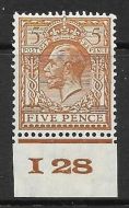 5d Brown Block Cypher Control I28 imperf single MOUNTED MINT