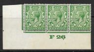 ½d Green Block Cypher Control F26 imperf strip of 3 UNMOUNTED MINT