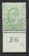 ½d Yellow-Green Control F6 imperf - with Co-ex rule MOUNTED MINT MM