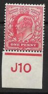 1d Scarlet Control J10 imperf with Co-Ex Rule MOUNTED MINT