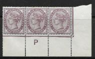 Sg 172 1d Lilac control P strip of 3 perf Broken Rule MOUNTED MINT