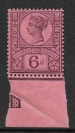 Sg 208 6d Purple on Rose Red Paper Jubilee marginal example UNMOUNTED MINT