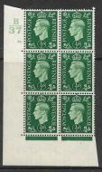 1937 ½d Green Dark colours B37 16 Dot Perf 5(E I) block 6 UNMOUNTED MINT