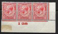 1d Scarlet Block Cypher Control I28 imperf MOUNTED MINT