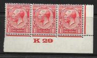 1d Scarlet Block Cypher Control K29 imperf MOUNTED MINT